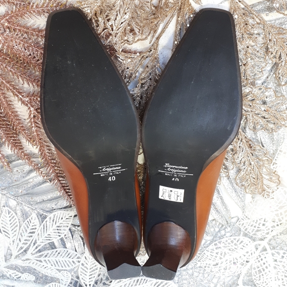 Italian Leather Shoe Block High Heel Cognac 40 - Picture 5 of 5